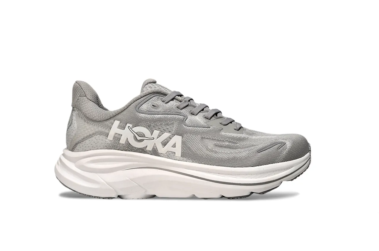 Hoka Clifton Gray White Engineered Knit Upper Sculpted Midsole Running Shoes 2