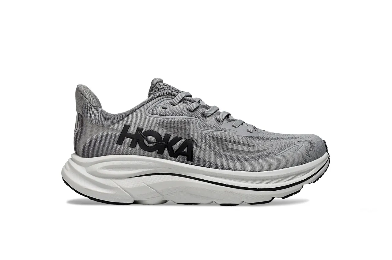 Hoka Gray White Engineered Knit Upper Maximalist Midsole Running Shoes 2