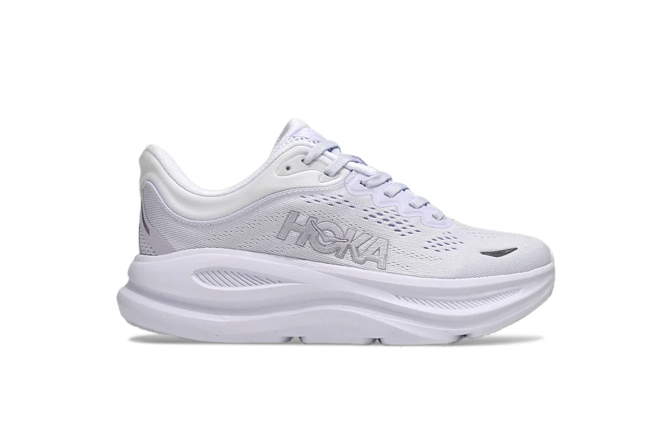 Hoka White Silver Monochrome Breathable Knit Upper Running Shoes 2