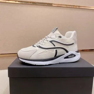 Hugo Boss 米色黑网布麂皮鞋面 雕塑波浪纹中底运动鞋