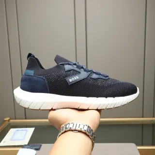 Hugo Boss 黑海军针织鞋面强调面板运动鞋