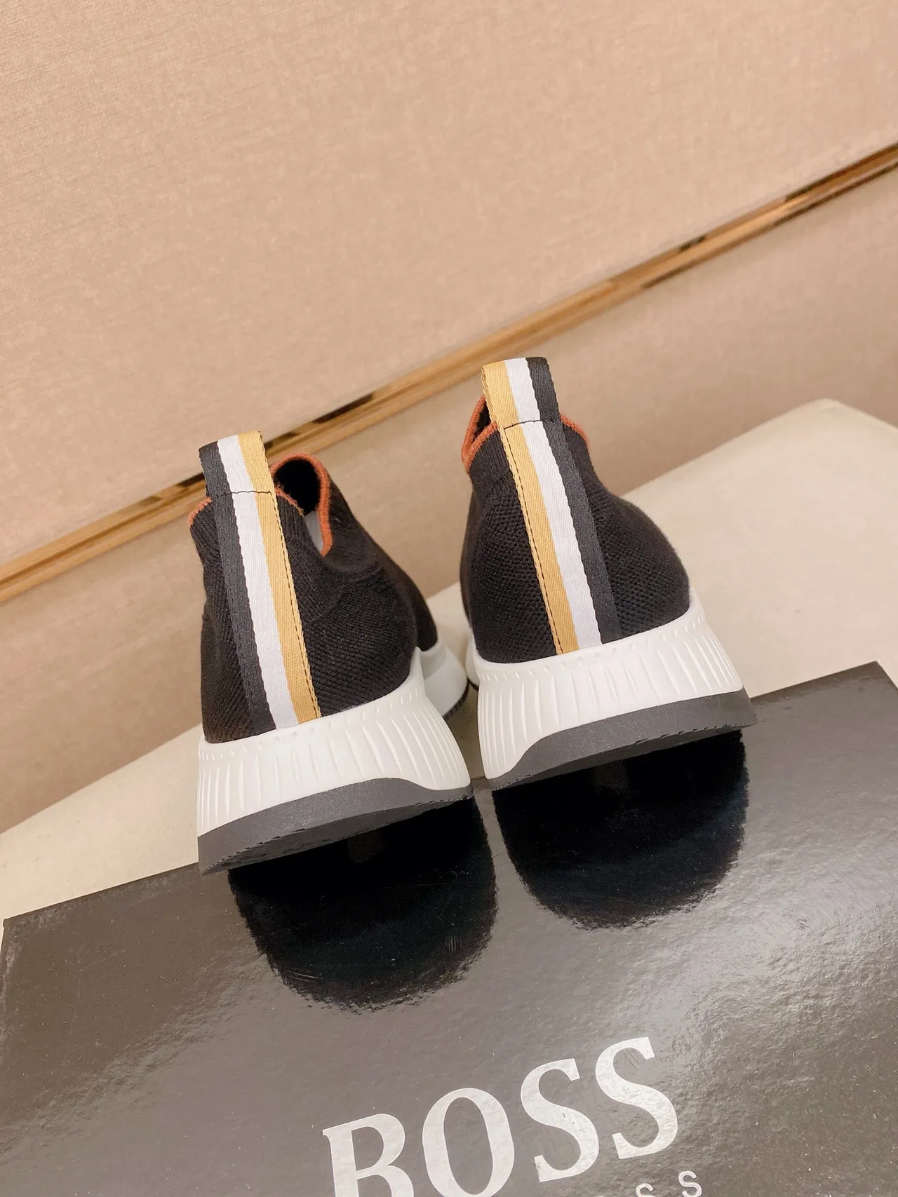 Hugo Boss Black White Knit Slip-On Sculpted Midsole Sneakers 3