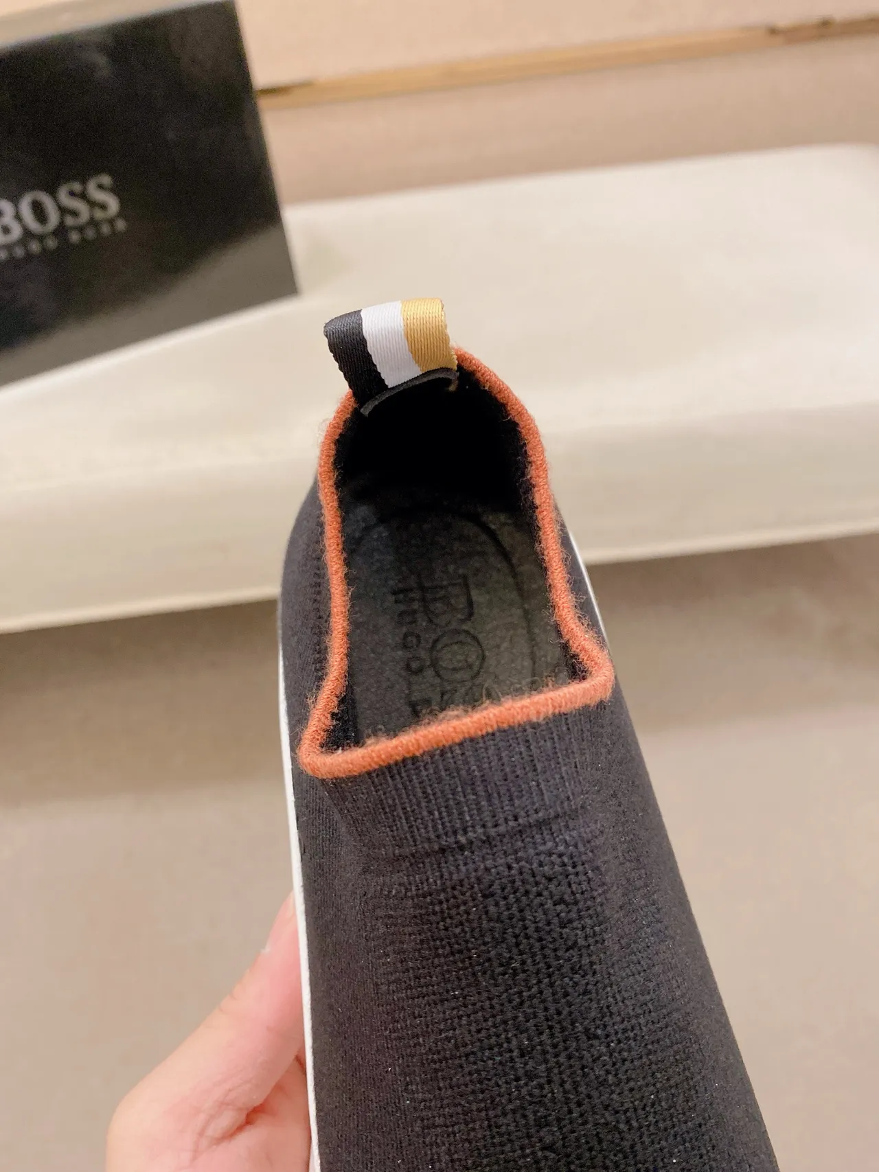 Hugo Boss Black White Knit Slip-On Sculpted Midsole Sneakers 4