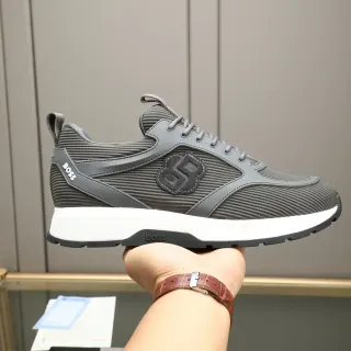 Hugo Boss Gray Ribbed Textile Lifestyle Sneaker