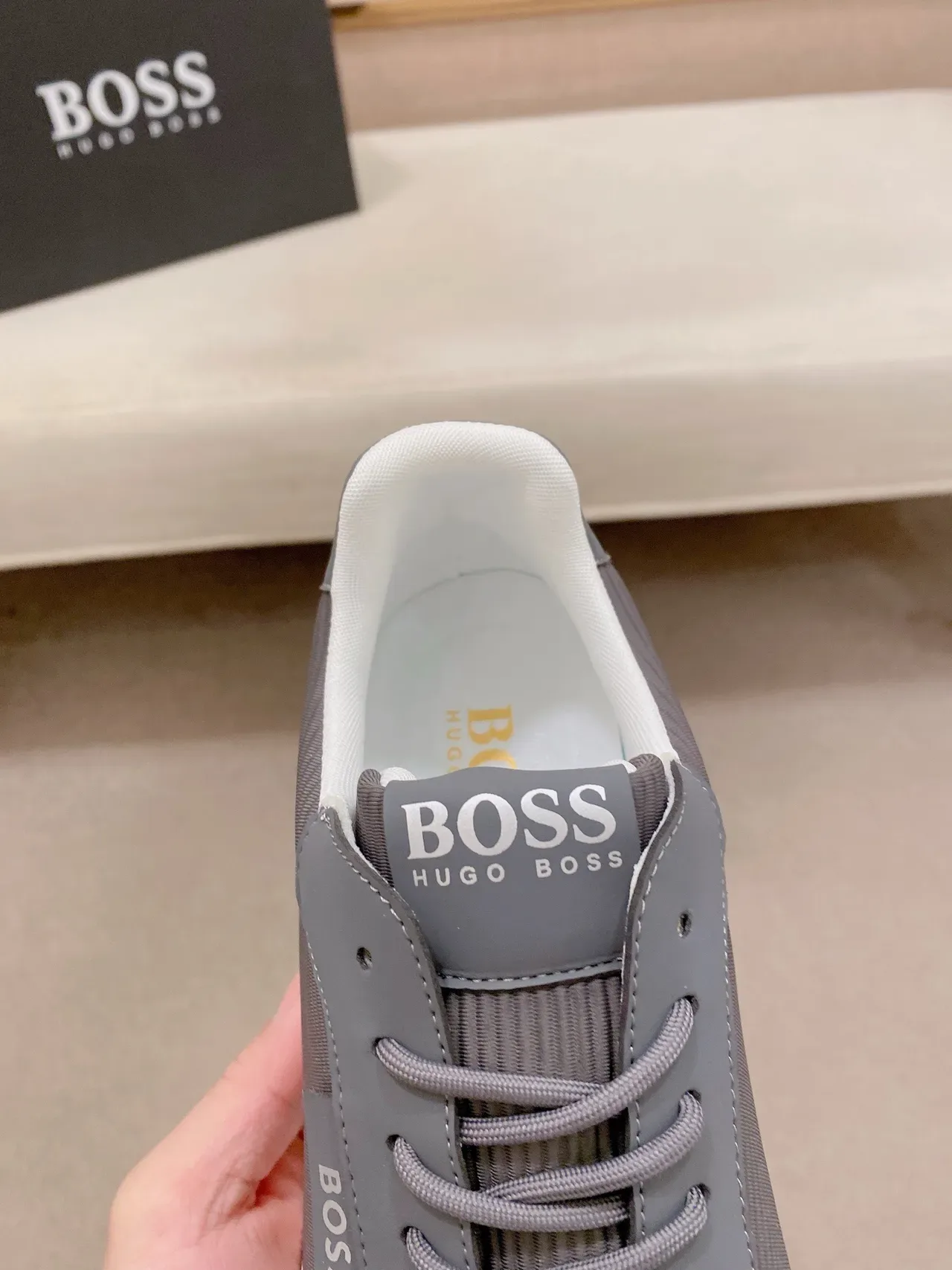 Hugo Boss Gray White Ribbed Textile Upper Smooth Synthetic Overlays Sneakers 6