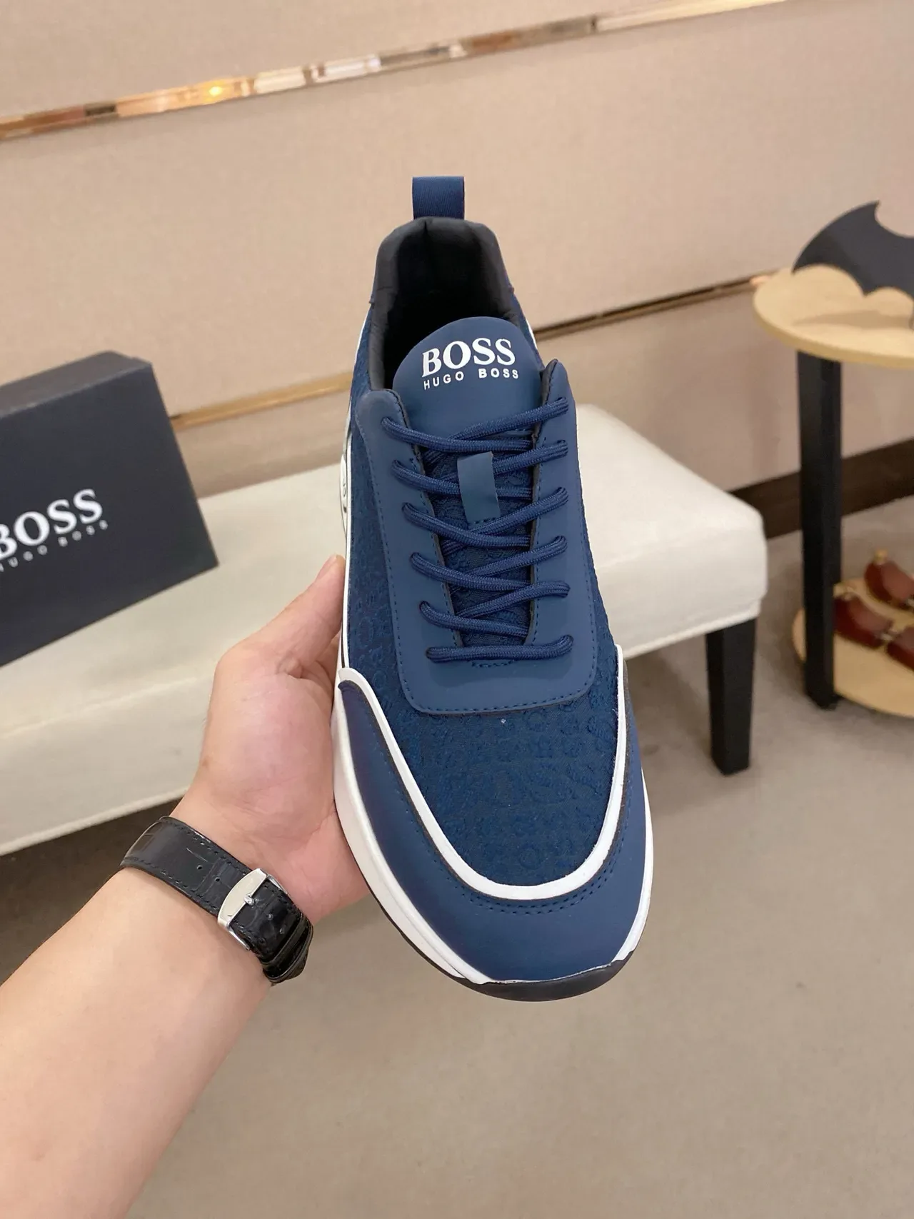 Hugo Boss গাঢ় নীল সাদা স্ট্রাইপ লাইফস্টাইল স্নিকার 2