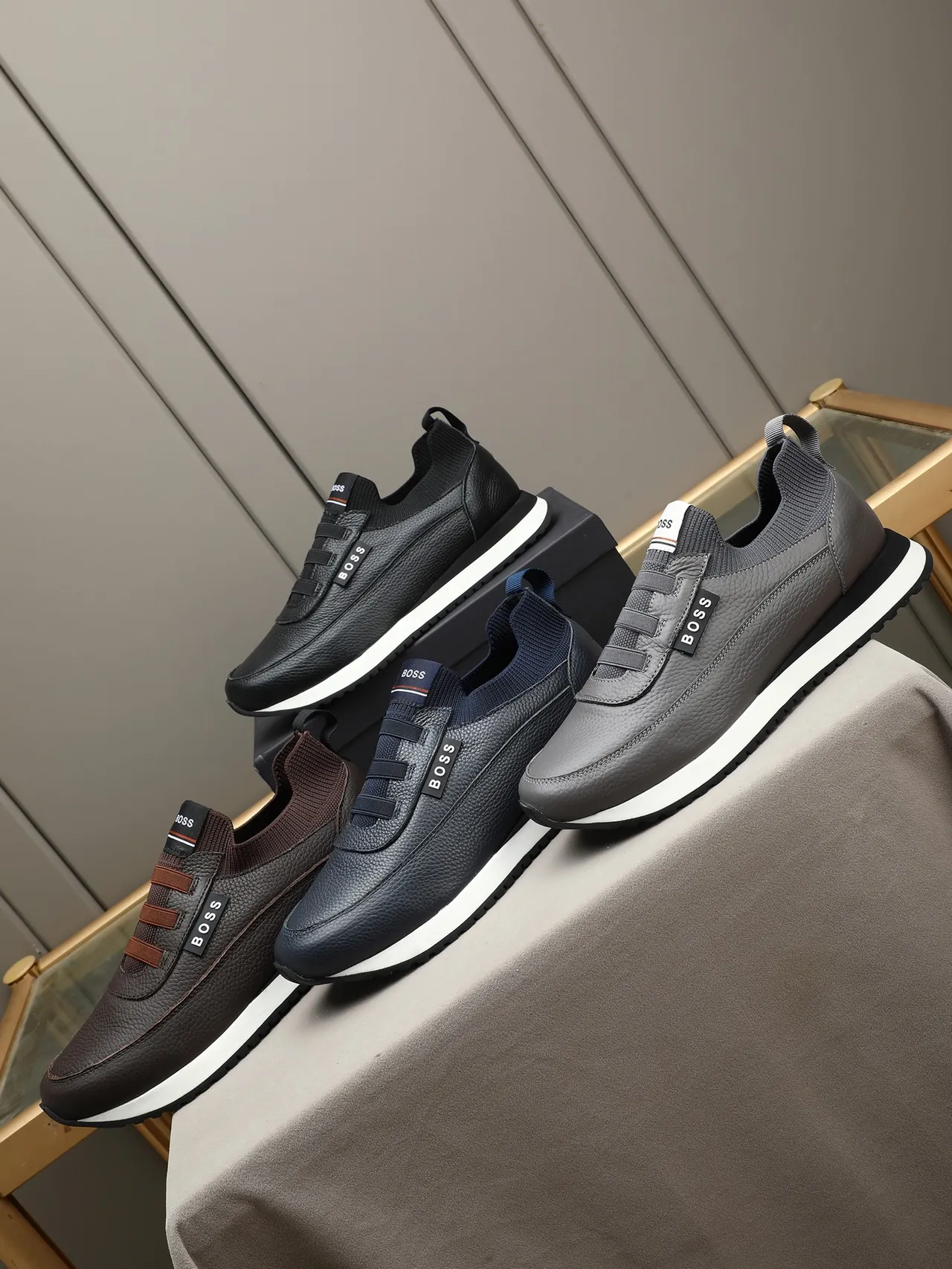 Hugo Boss Navy Pebbled Leather Laceless Slip-On Sneaker 2