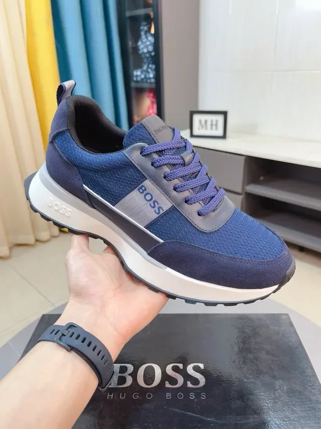 Hugo Boss নেভি হোয়াইট স্তরযুক্ত জাল এবং স্যুড উপর ওয়াইড প্ল্যাটফর্ম সোল লাইফস্টাইল স্নিকার 2