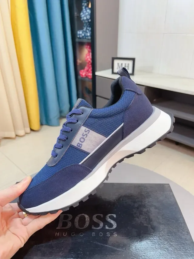Hugo Boss নেভি হোয়াইট স্তরযুক্ত জাল এবং স্যুড উপর ওয়াইড প্ল্যাটফর্ম সোল লাইফস্টাইল স্নিকার 4