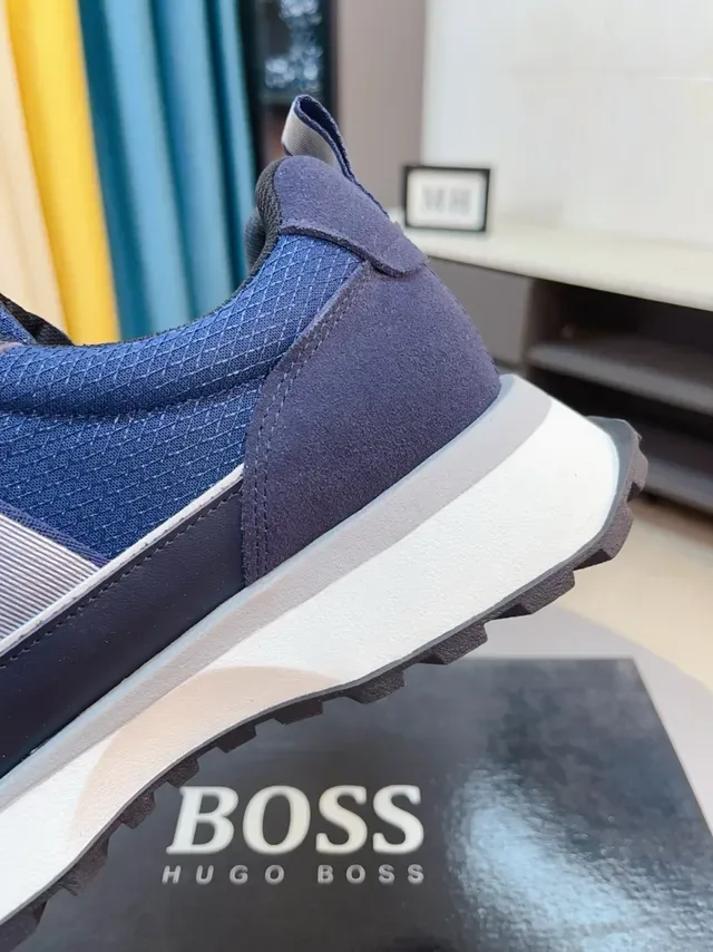 Hugo Boss নেভি হোয়াইট স্তরযুক্ত জাল এবং স্যুড উপর ওয়াইড প্ল্যাটফর্ম সোল লাইফস্টাইল স্নিকার 6