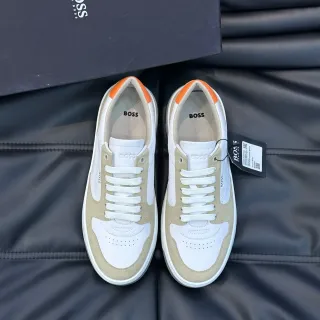 Hugo Boss 白米低帮麂皮拼接皮革生活休闲鞋