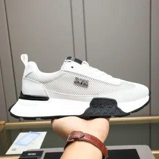 Hugo Boss White Black Mesh And Suede Upper Sculpted Midsole Sneakers