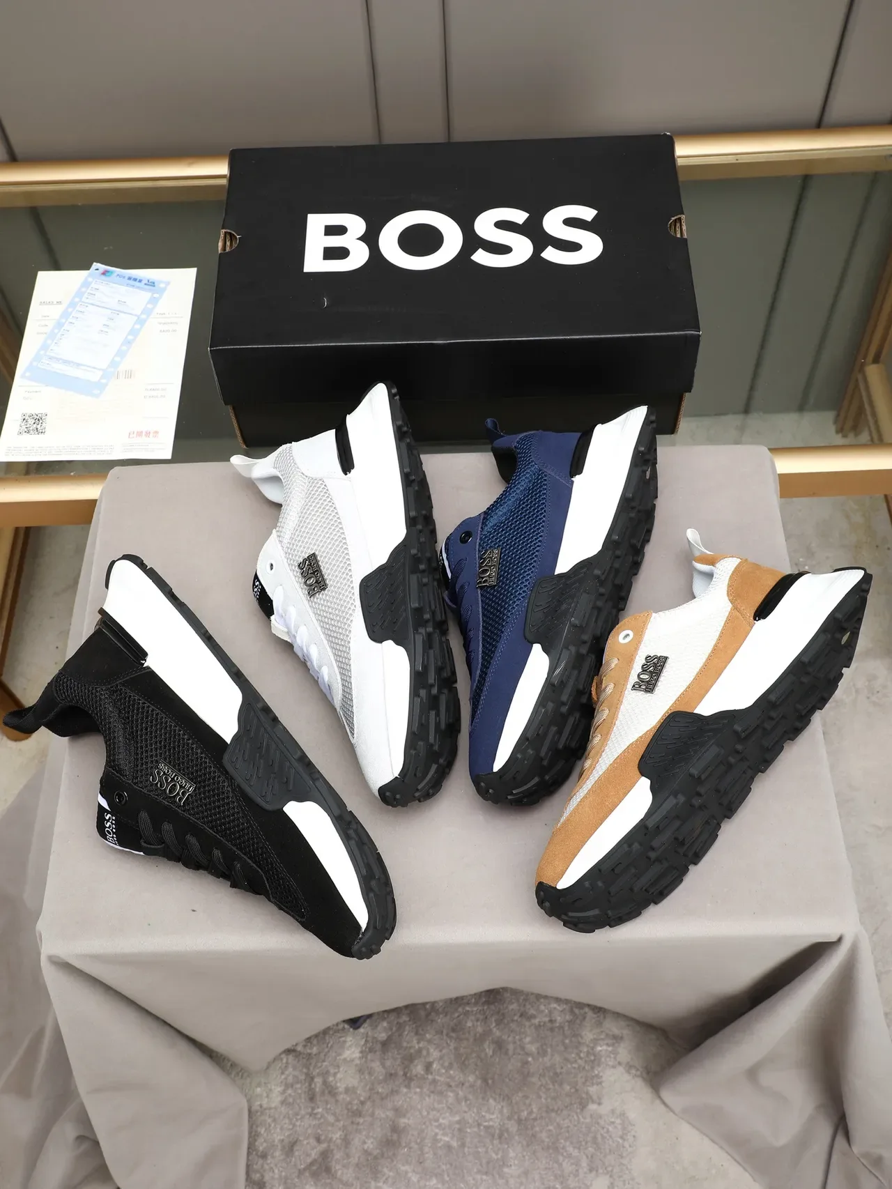 Hugo Boss White Black Mesh And Suede Upper Sculpted Midsole Sneakers 2