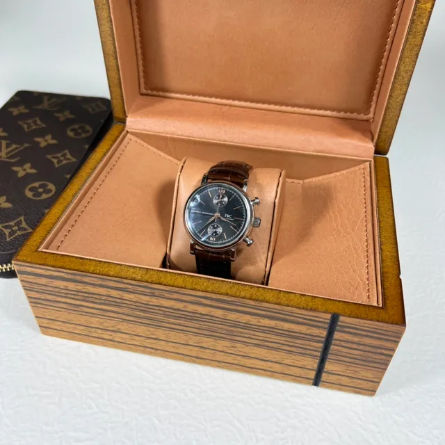 IWC Portugieser Chronograph डार्क डायल भूरी एलिगेटर स्ट्रैप यांत्रिक घड़ी 2
