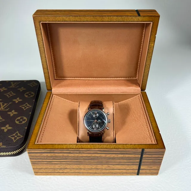 IWC Portugieser Chronograph डार्क डायल भूरी एलिगेटर स्ट्रैप यांत्रिक घड़ी 3