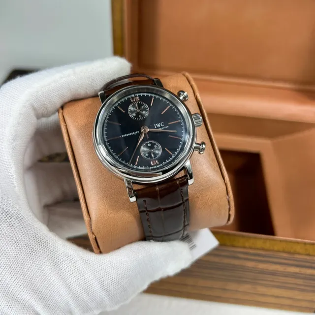 IWC Portugieser Chronograph डार्क डायल भूरी एलिगेटर स्ट्रैप यांत्रिक घड़ी 4