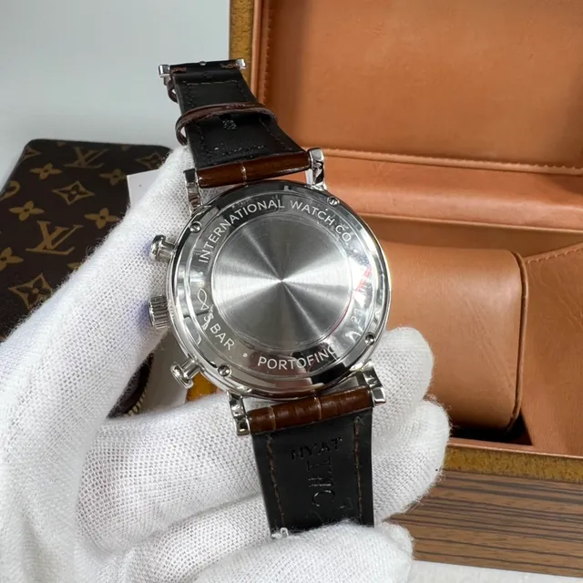 IWC Portugieser Chronograph डार्क डायल भूरी एलिगेटर स्ट्रैप यांत्रिक घड़ी 5