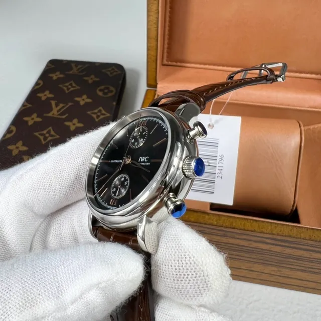 IWC Portugieser Chronograph डार्क डायल भूरी एलिगेटर स्ट्रैप यांत्रिक घड़ी 6