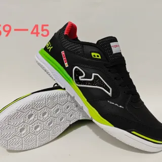 Joma Top-Flex Black Green Lace-Up Neon Midsole Stripe Indoor Soccer Shoes