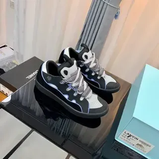 Lanvin Black White Layered Upper Light Blue Piping Accent Lifestyle Sneakers