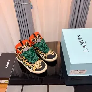 Lanvin Leopard-Print Green Strap Orange Collar Lifestyle Sneakers