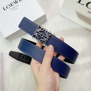 Loewe Anagram حزام أزرق بحري أبيض جلد مموج قابل للعكس