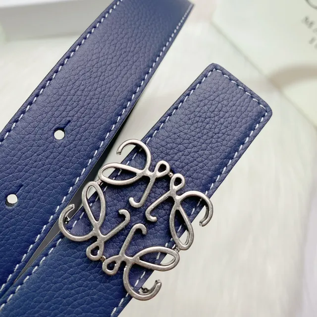 Loewe Anagram 腰带 海军蓝白色压纹可逆皮革 2