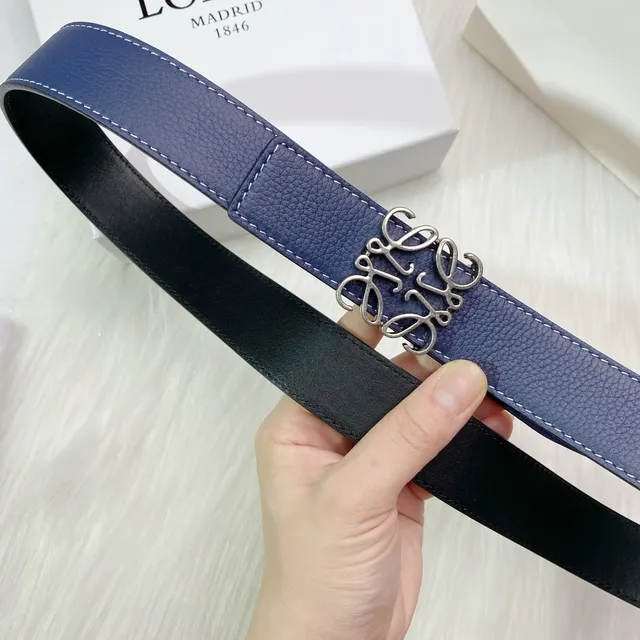 Loewe Anagram 腰带 海军蓝白色压纹可逆皮革 3