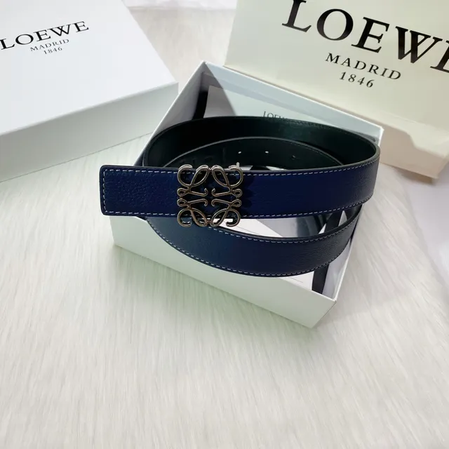 Loewe Anagram 腰带 海军蓝白色压纹可逆皮革 5