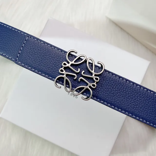 Loewe Anagram 腰带 海军蓝白色压纹可逆皮革 7