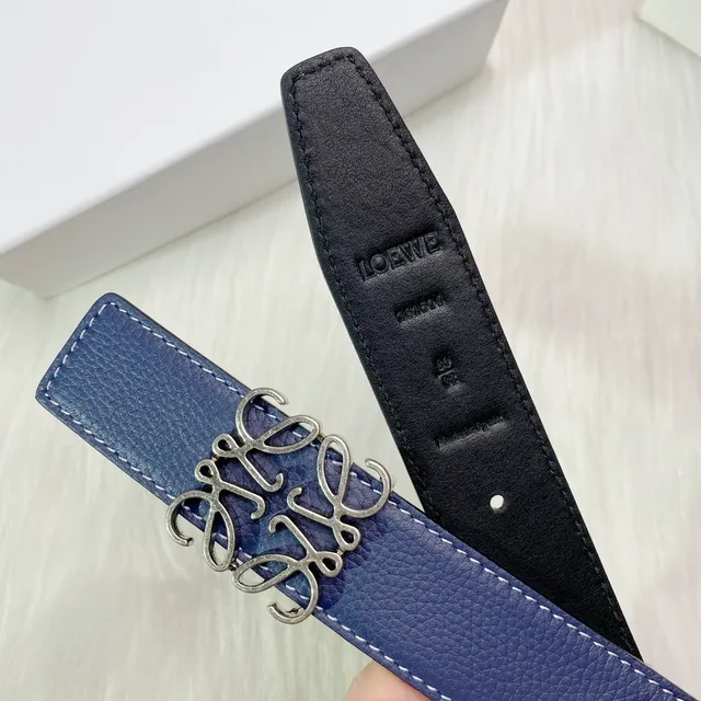 Loewe Anagram 腰带 海军蓝白色压纹可逆皮革 8