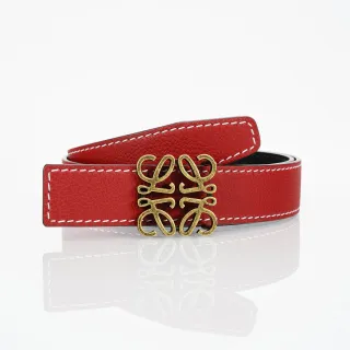 Loewe Anagram Belt أحمر ذهبي حبيبي أبيض خياطة متناقضة حزام جلد