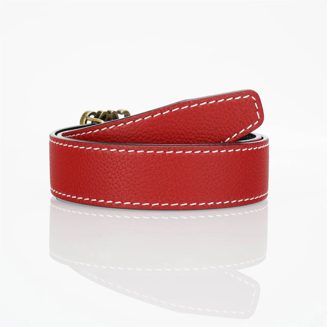 Loewe Anagram Belt 红金 粒面白 对比缝线 皮带 3