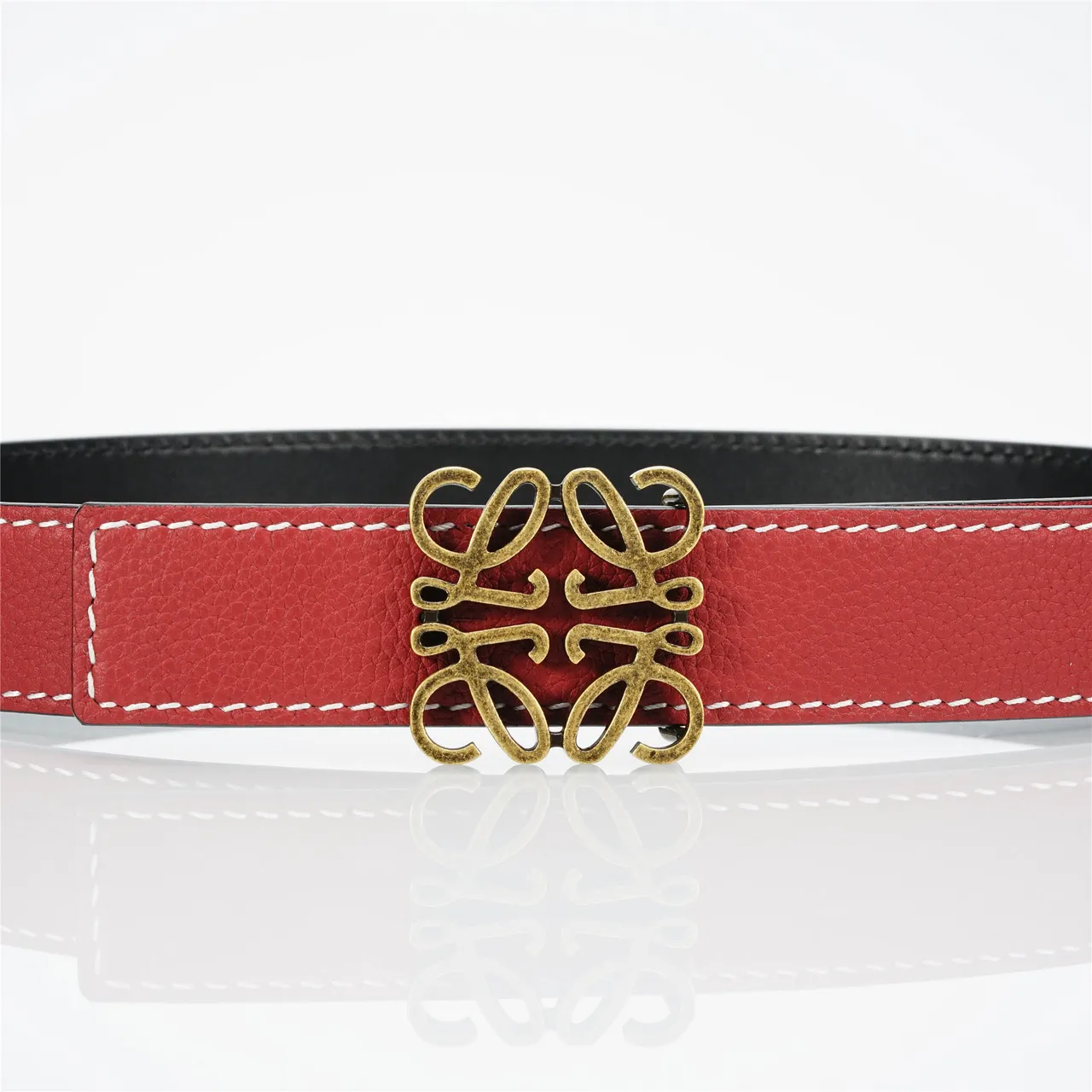Loewe Anagram Belt 红金 粒面白 对比缝线 皮带 7