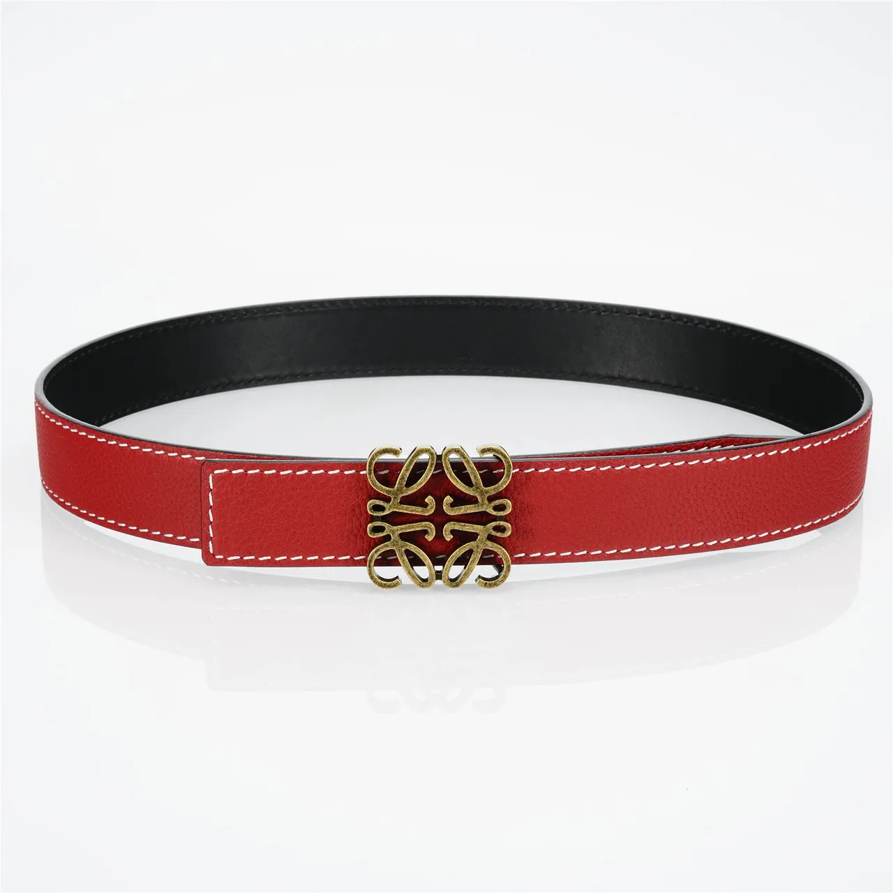 Loewe Anagram Belt 红金 粒面白 对比缝线 皮带 8