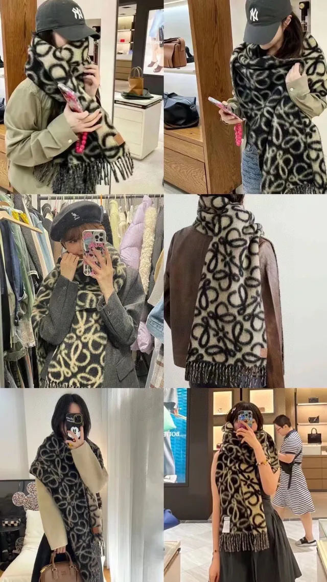 Loewe Anagram Monogram Navy and Cream Cashmere Scarf 3