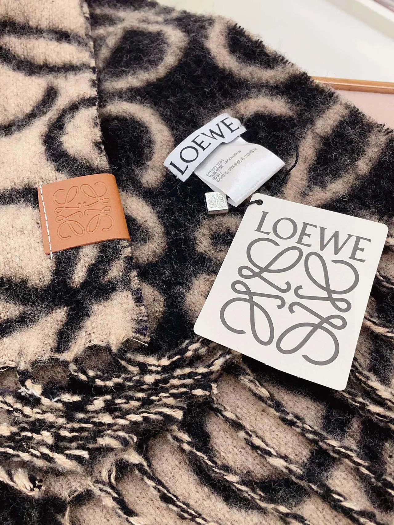 Loewe Anagram Monogram Navy and Cream Cashmere Scarf 7