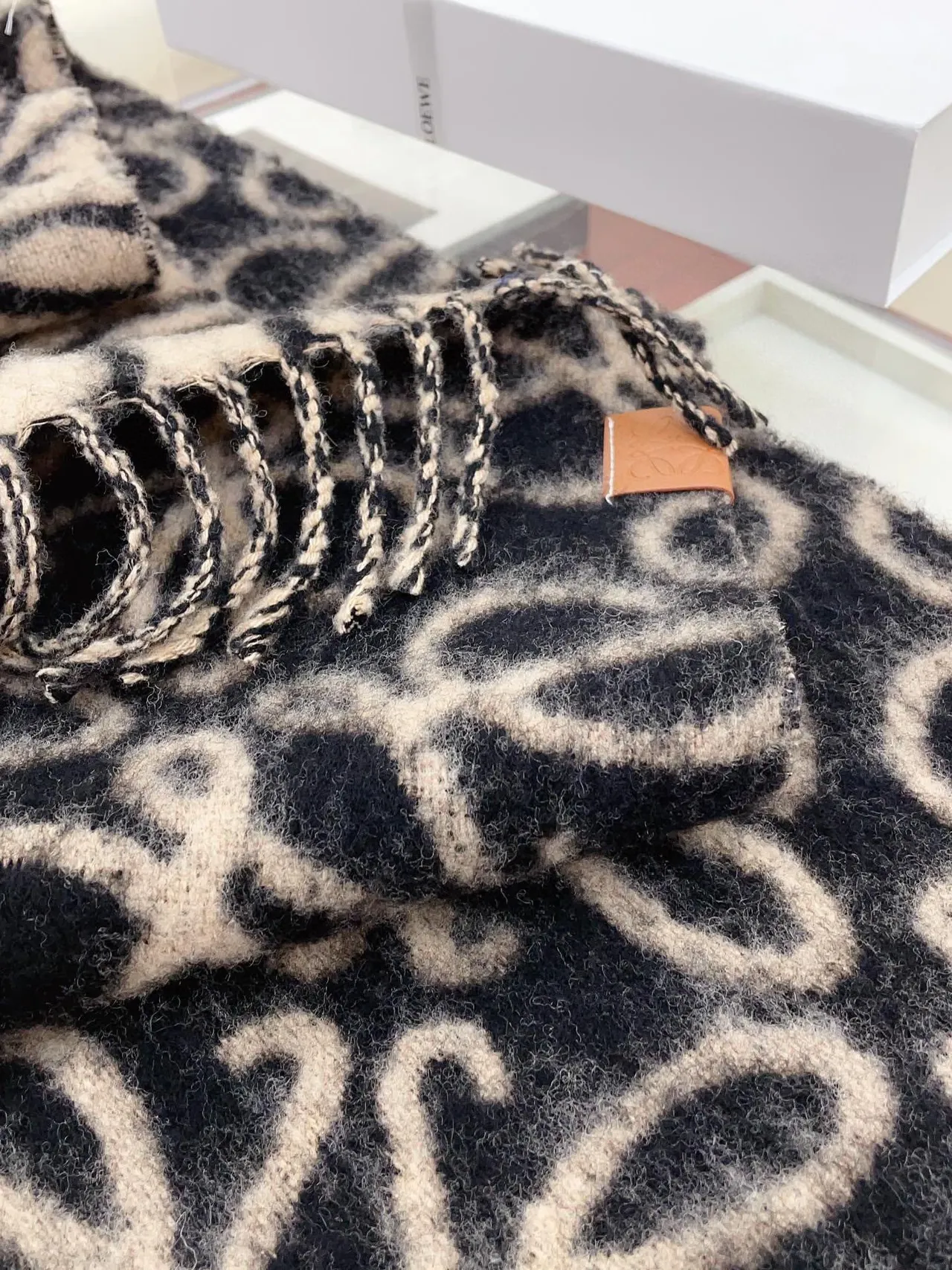 Loewe Anagram Monogram Navy and Cream Cashmere Scarf 9
