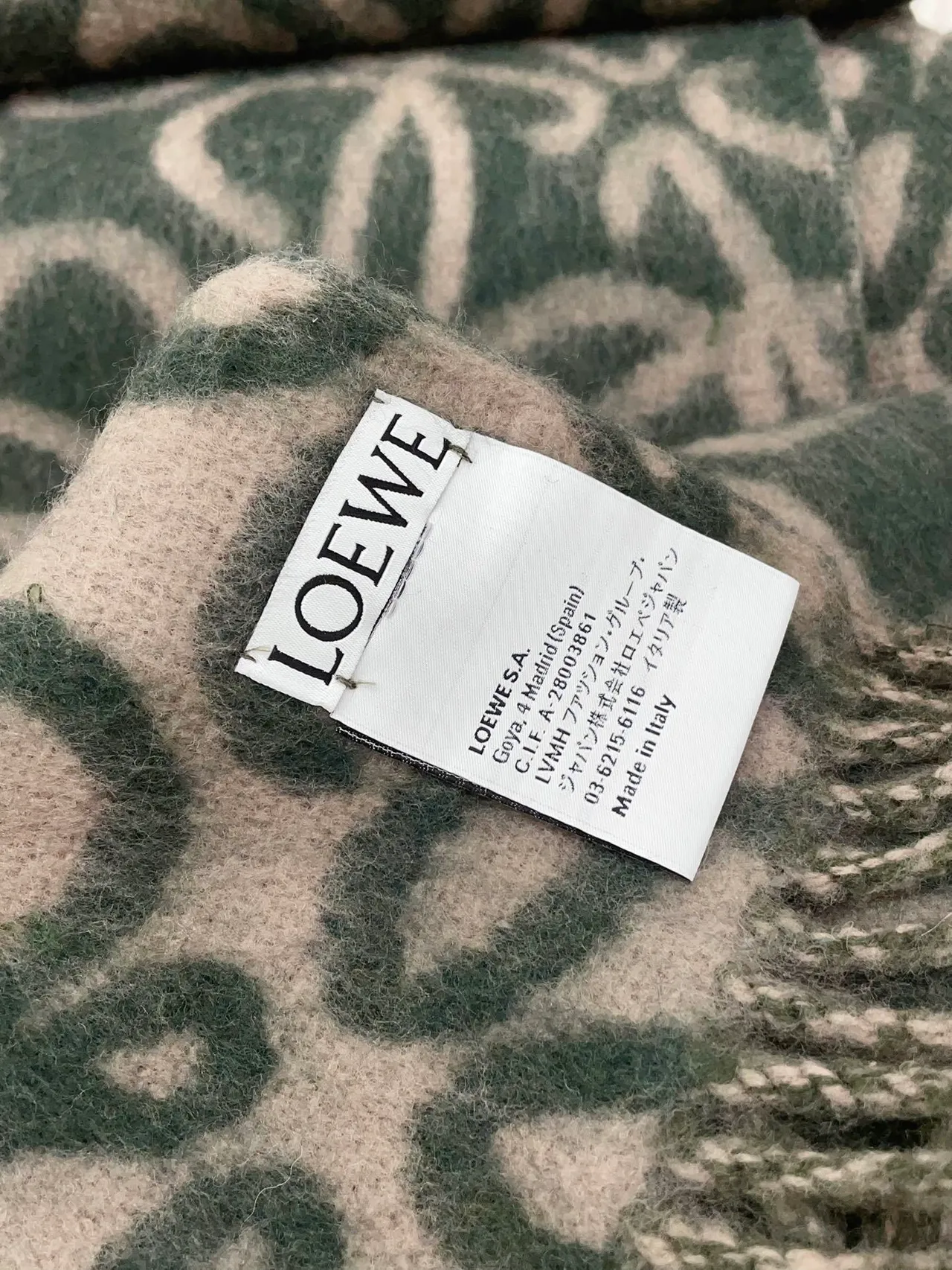 Loewe Anagram Monogram टील और बेज कैशमेयर स्कार्फ 9