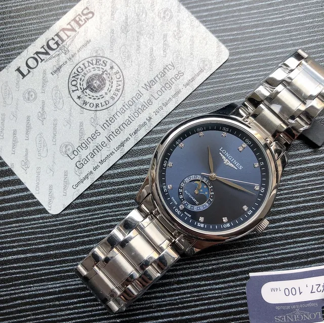 Longines Master Collection चांदी-टोन स्टेनलेस स्टील सफेद गिलोशे डायल चंद्रमा फेज यांत्रिक वॉच 2