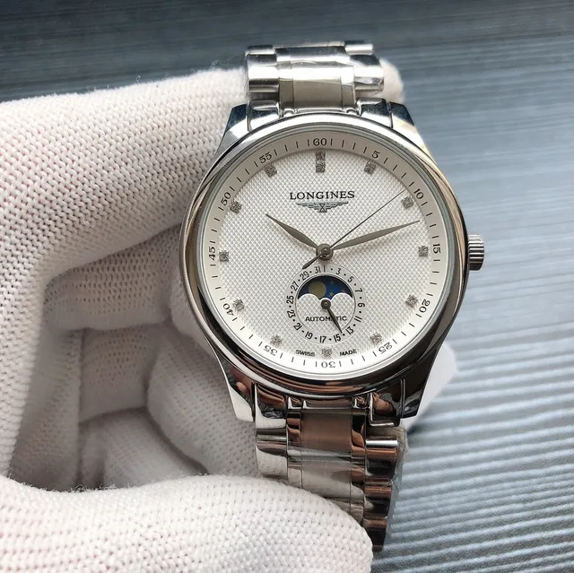 Longines Master Collection चांदी-टोन स्टेनलेस स्टील सफेद गिलोशे डायल चंद्रमा फेज यांत्रिक वॉच 7