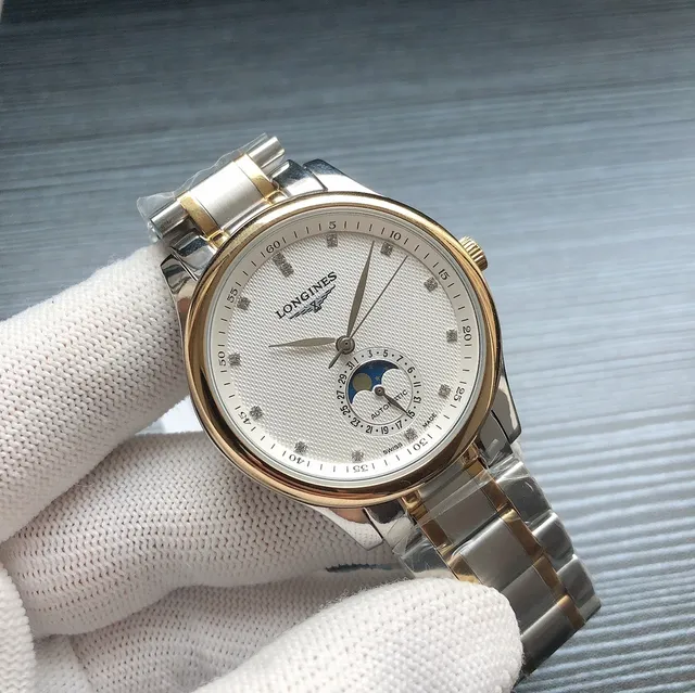 Longines Master Collection चांदी-टोन स्टेनलेस स्टील सफेद गिलोशे डायल चंद्रमा फेज यांत्रिक वॉच 8