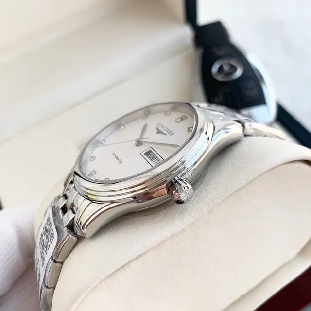 Longines चाँदी सफेद गोल केस डायल यांत्रिक घड़ी 4