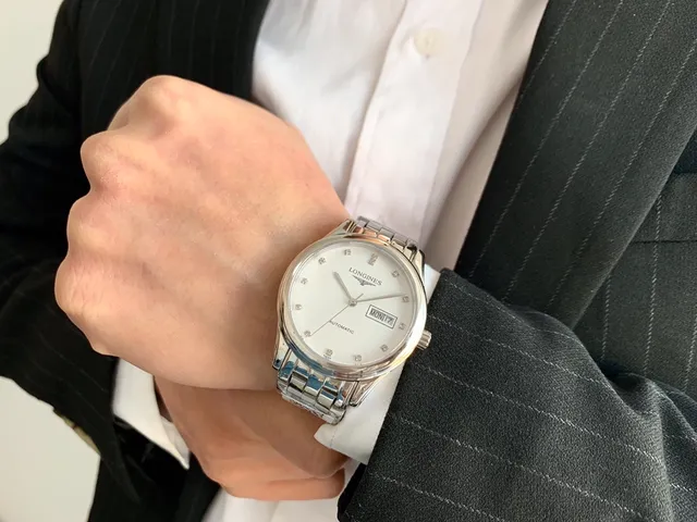 Longines चाँदी सफेद गोल केस डायल यांत्रिक घड़ी 6