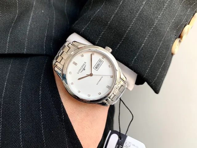 Longines चाँदी सफेद गोल केस डायल यांत्रिक घड़ी 7