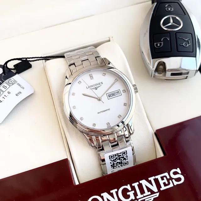 Longines चाँदी सफेद गोल केस डायल यांत्रिक घड़ी 8