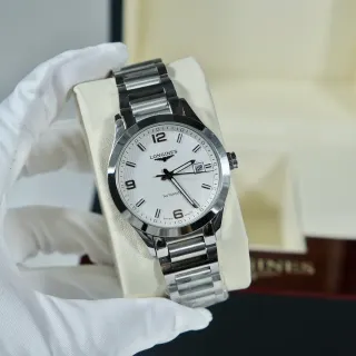 Longines Silver White Stainless Steel Bracelet Guilloché Dial Mechanical Watch