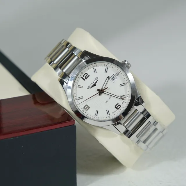 Longines রূপালি সাদা স্টেইনলেস স্টিল ব্রেসলেট গিলোচে ডায়াল যান্ত্রিক ঘড়ি 5