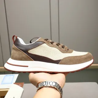 Loro Piana Beige and Brown Mixed-Material Lifestyle Sneaker