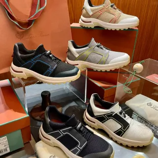 Loro Piana 黑色蓝色几何叠加面板 网面和合成面料 上层 生活方式运动鞋